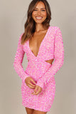 Kelly Long Sleeve Sequin Mini Dress Berry