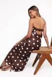 Remmie Strapless Maxi Dress Brown Polka Dot
