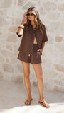 Loretta Button Up Shirt and Shorts Set Chocolate