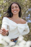 Helene Bow Off Shoulder Knit Sweater Ivory