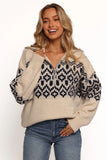 Jethro Quarter Zip Fairisle Knit Sweater Cream Navy