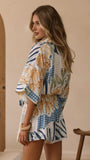 Farrah Playsuit Blue Yellow Print