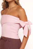 Charama Off Shoulder Knit Top Pink