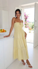 Sunbeam Tiered Lace Strapless Maxi Dress Butter Yellow