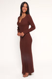 Marshall Button Through Knit Maxi Dress Chocolate