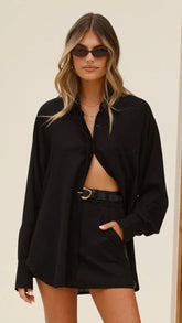 Charla Button Up Top Black