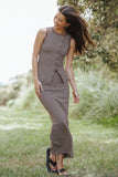 Adeline Two Piece Set Brown Cream Stripe