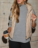 Shelton Pocketed Hooded Faux Leather Puffer Vest