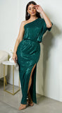 Ever One Shoulder Sequin Maxi Dress Green