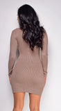 Arsenie Long sleeve Sweater Ribbed Side Slit Mini Dress Brown