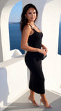 Mirella Gold Accent Ribbed Midi Dress Black
