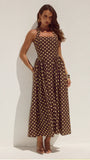 Sammi Halter Midi Dress Choc Lemon Polka