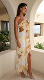 Violessa Floral Ruffle Cutout Maxi Dress Yellow Multi