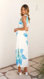 Maisy Shoulder Tie Midi Dress Blue Teal