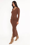 Brydie Long Sleeve Midi Dress Chocolate Brown