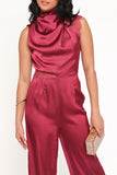 Brinley One Shoulder Jumpsuit Berry