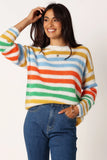 Sasha Multi Stripe Crewneck Knit Sweater Multi