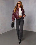 Laiken Cropped Leather Bomber Jacket