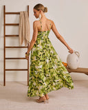 Palmline Coast Tropical Halter Maxi Dress