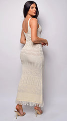 Greece Beige Crochet Maxi Dress