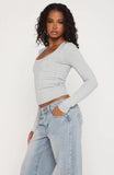 Serenade Her Ribbed Long Sleeve Top Light Grey Marle