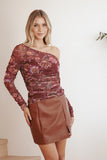 Elfrida Off Shoulder Mesh Top Brown Floral