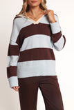 Mikaela Rugby Stripe Knit Sweater Brown Blue Stripe