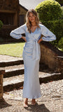 Ivy Long Sleeve Tie Front Maxi Dress Blue