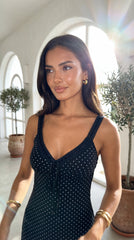 Calyssa Polka Dot Lace Trim Mini Dress Black