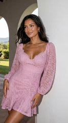Nerano Lace Ruffle Asymmetric Mini Dress Pink