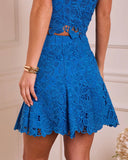 Spring Enchantment Floral Lace Crochet Godet Hem Mini Skirt