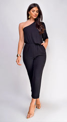 Vanessa Black One Shoulder Jumpsuit Black