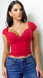 Solace Lace Trim Cap Sleeve Top Red