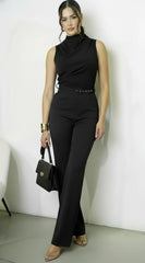 Rhen Asymmetric Draped Jumpsuit Black