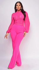 Nerine Crochet Lace Mesh Jumpsuit Ultra Pink