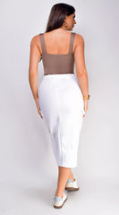 Sydney Denim Cargo Midi Skirt White