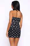 Champagne House Strapless Mini Dress Black White Polka Dot