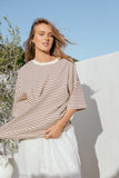 Wilda Oversized Tee Cream Tan Stripe