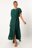 Neville Pleated Maxi Dress Teal Green