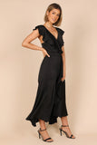 Cally Frill Shoulder Midi Dress Black