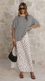 Elisha T Shirt and Sheer Maxi Skirt Set Black White Stripe and Polka Dot