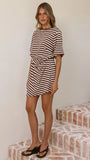 Adelia Mini Dress Chocolate Stripe