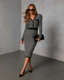 Olivienne Checkered Knit Tweed Midi Dress