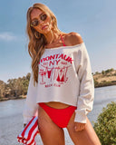 Montauk Beach Club Graphic Off the Shoulder Sweatshirt