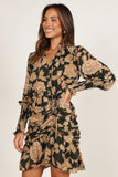 Micha Ruched High Neck Mini Dress Pine Gold