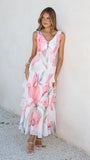 Reina Tiered Maxi Dress Pink Floral