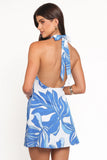 Minyama Halterneck Mini Dress Blue Palm
