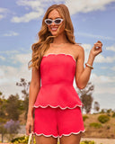 Freedom Tide Contrast Trim Linen Blend Peplum Top