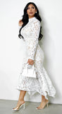 Ishani Mock Neck Lace Midi Dress White