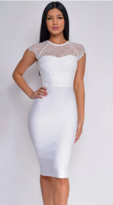 Makenna Lace Cap Sleeve Bandage Dress White